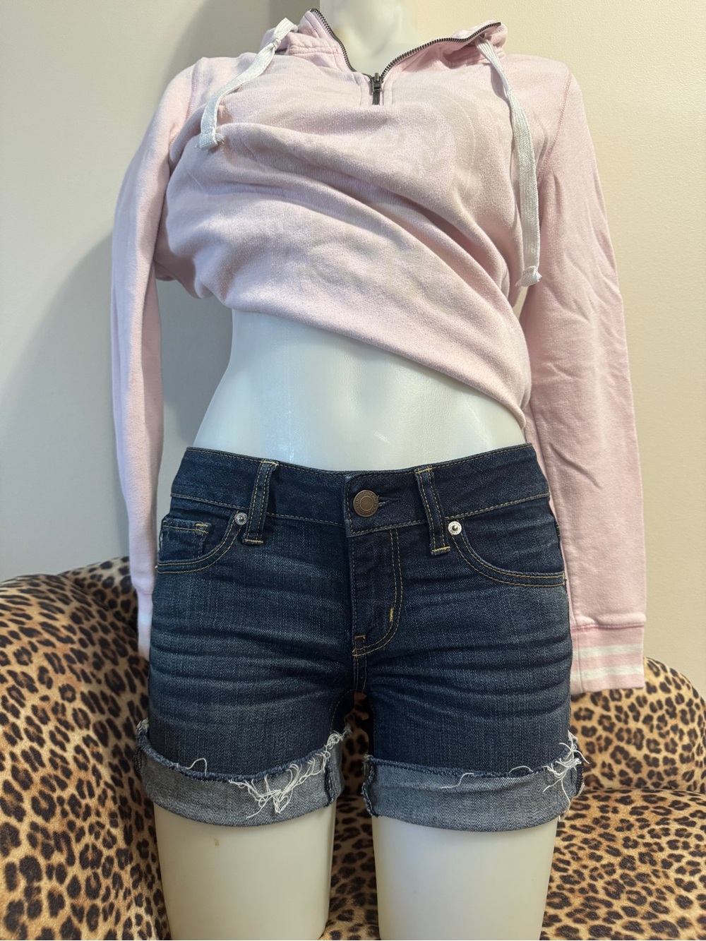 Y2K American Eagle Blue Dark Wash Denim Cuffed Shorts